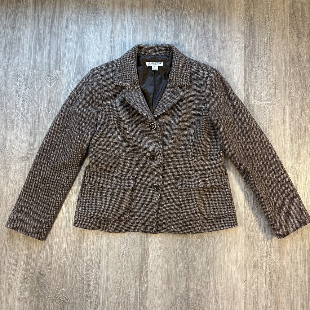 Pendleton Women’s 10 Brown 100% Virgin Wool Blazer Tweed Jacket Academia - Picture 2 of 9